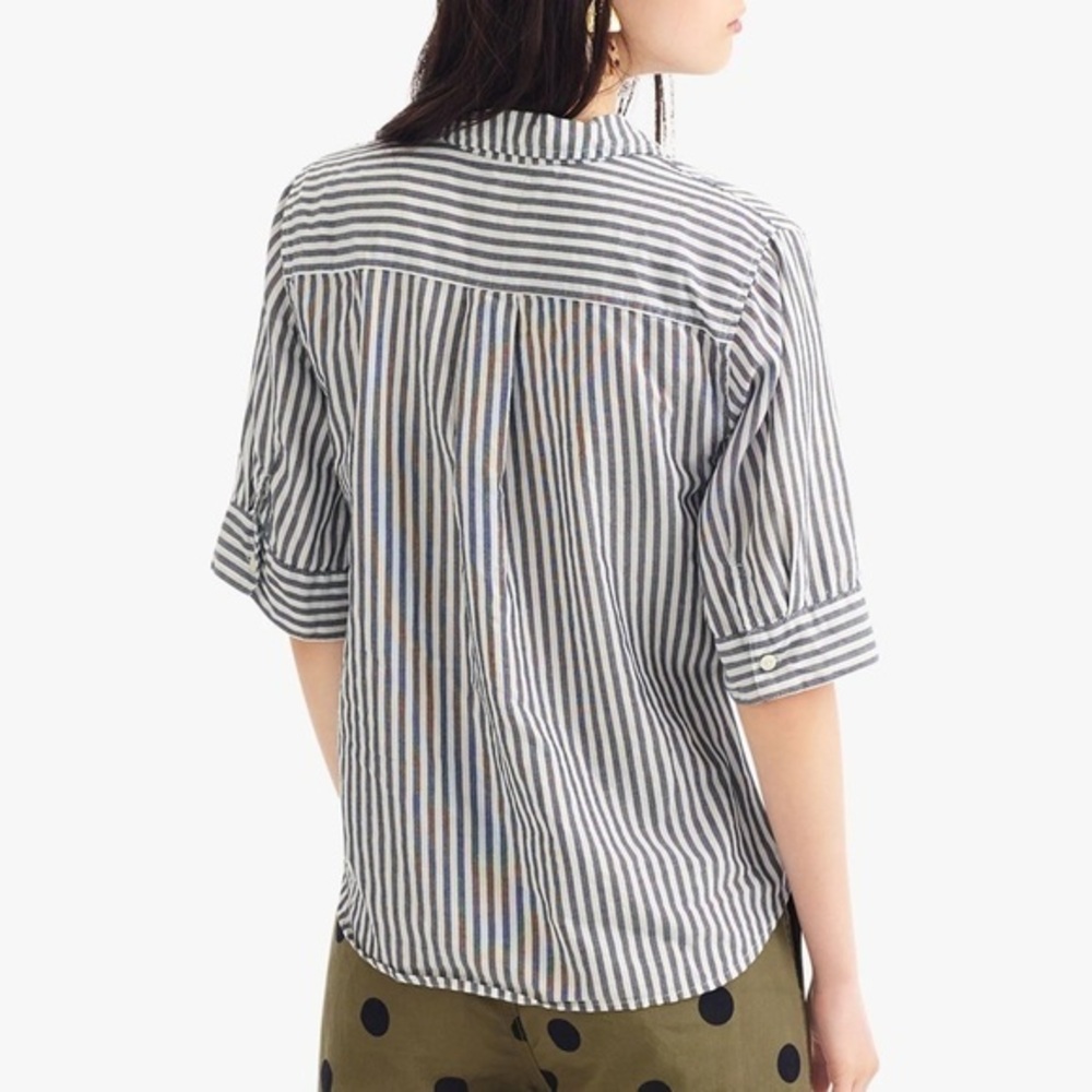 J.Crew Blue White Vertical Stripe Cotton Button Down Shirt XS Nautical Preppy - Picture 2 of 11